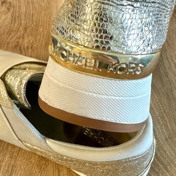 Michael Kors | MK Logo Gold Cream Elastic Mesh Trainer | Women’s Size 7.5 - Picture 10 of 11